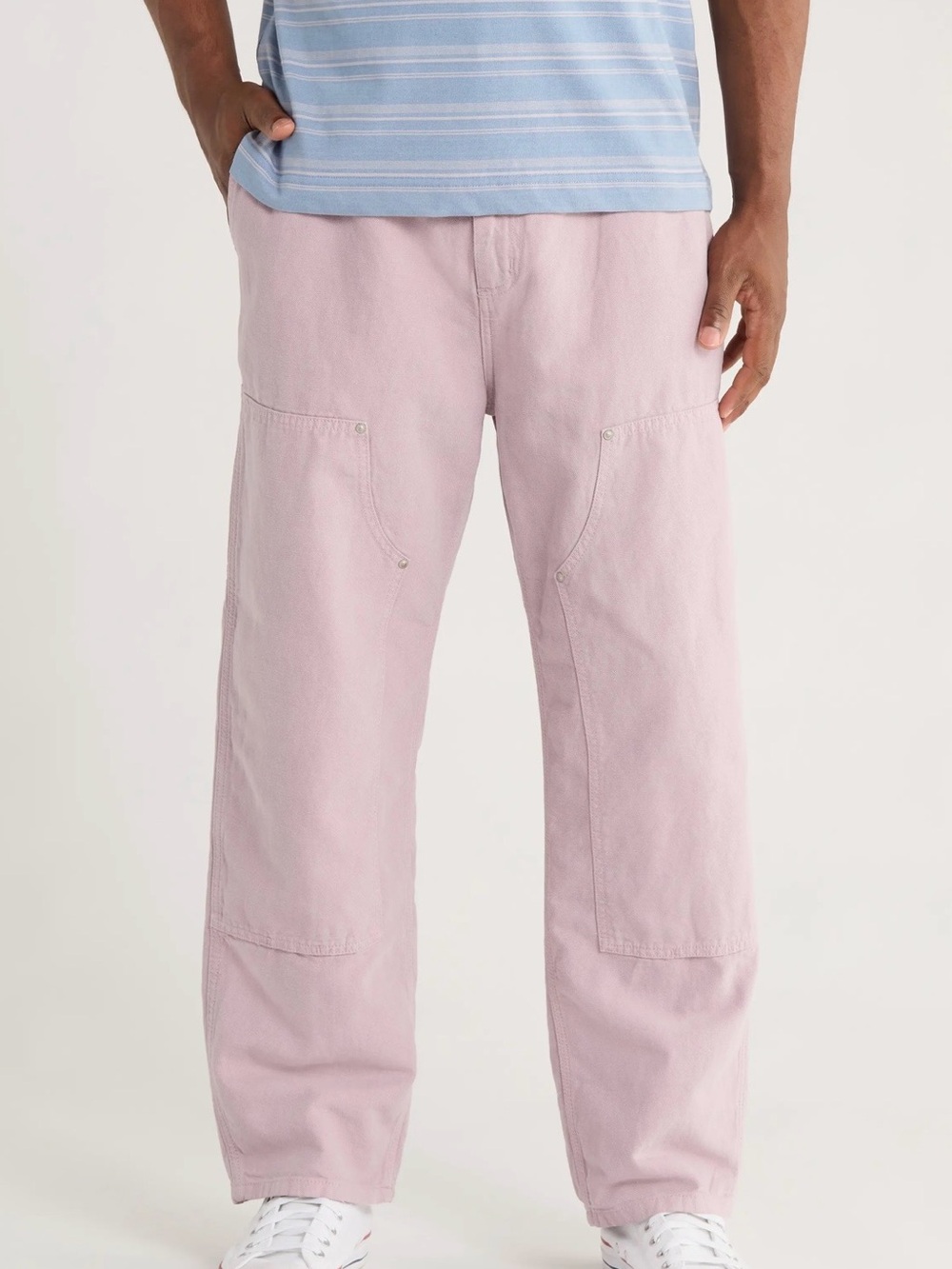 NWT Carhartt WIP Walter Double Knee Pants Pink Fog M Cotton Linen Workwear